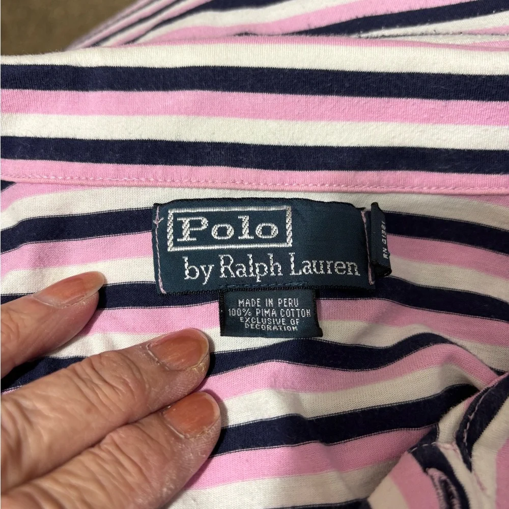 Polo by Ralph Lauren XL Men's Striped Polo Shirt pink & navy blue 30” L 23” p2p